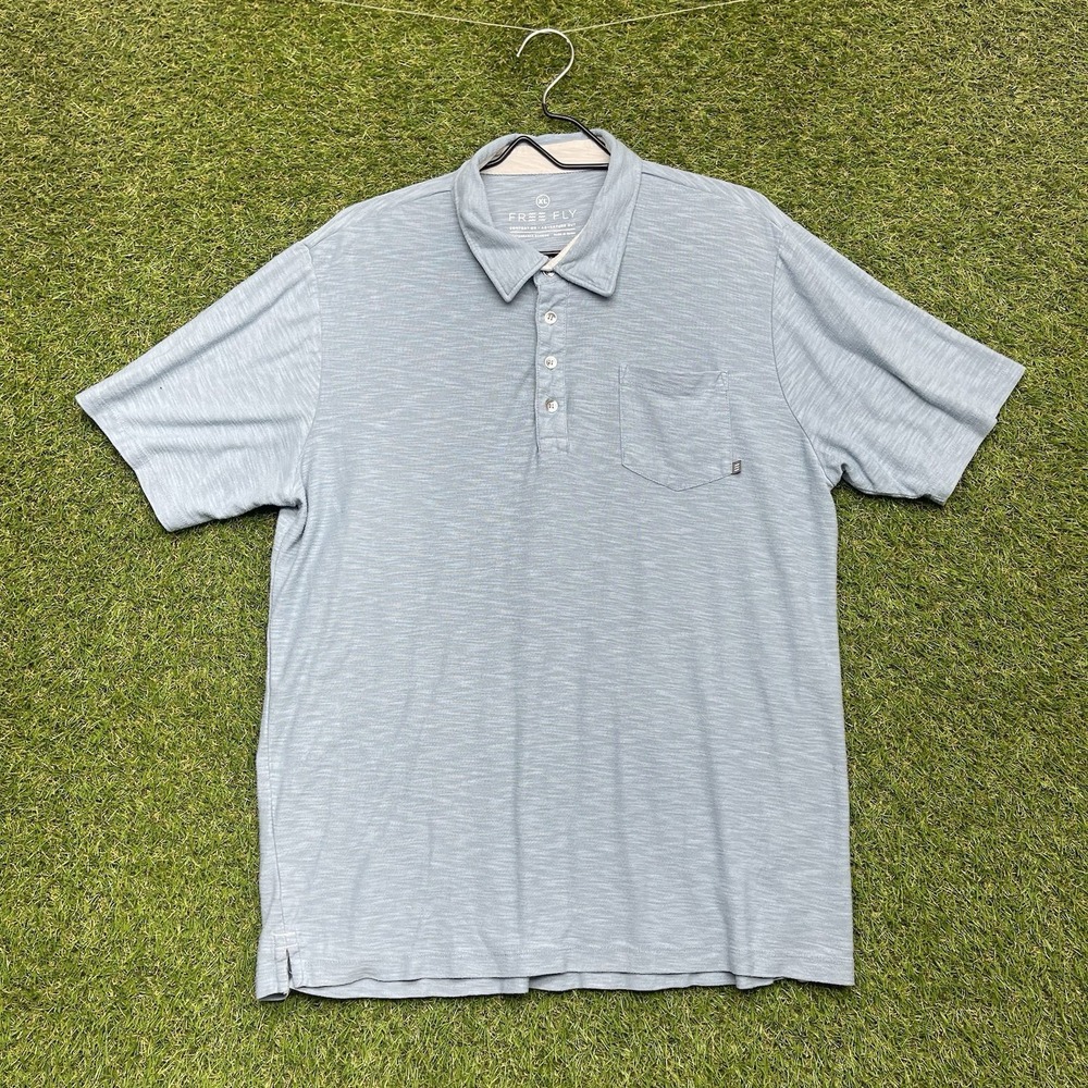 Free Fly Polo Shirt Mens XL Short Sleeve Blue Golf Sports Lightweight Casual